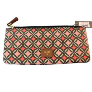 NWT Fossil Pink and Green Geometric Clutch